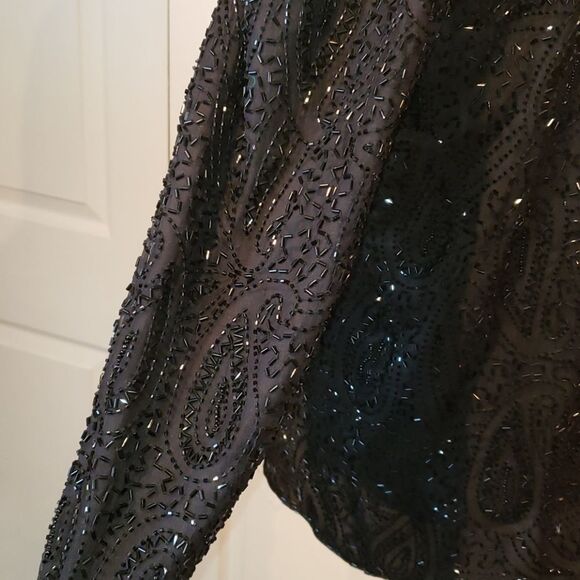 VNTG Silky Nites NY Pure Silk Beaded Jacket - Picture 6 of 9
